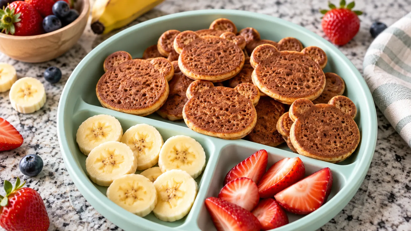 Panquecas em Formato de Ursinho com Frutas